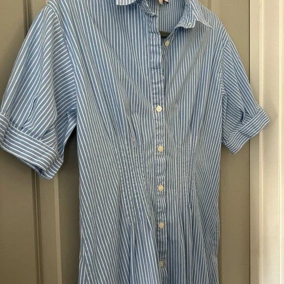 LOFT Light Blue and White Striped Shirtdress (Size 6) - Picture 6 of 10